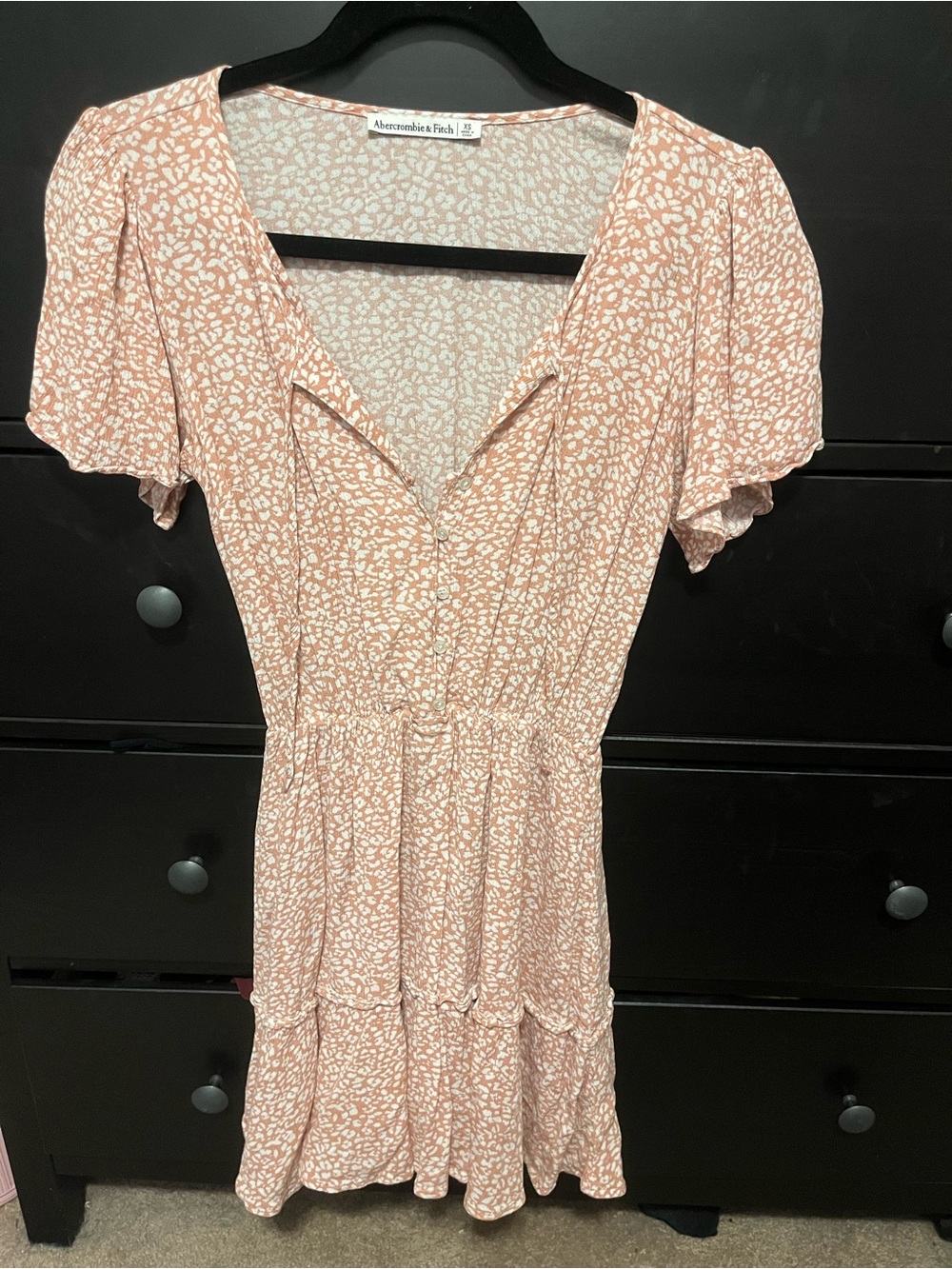 Abercrombie & Fitch Dusty Rose Printed V-Neck Ruffle Dress